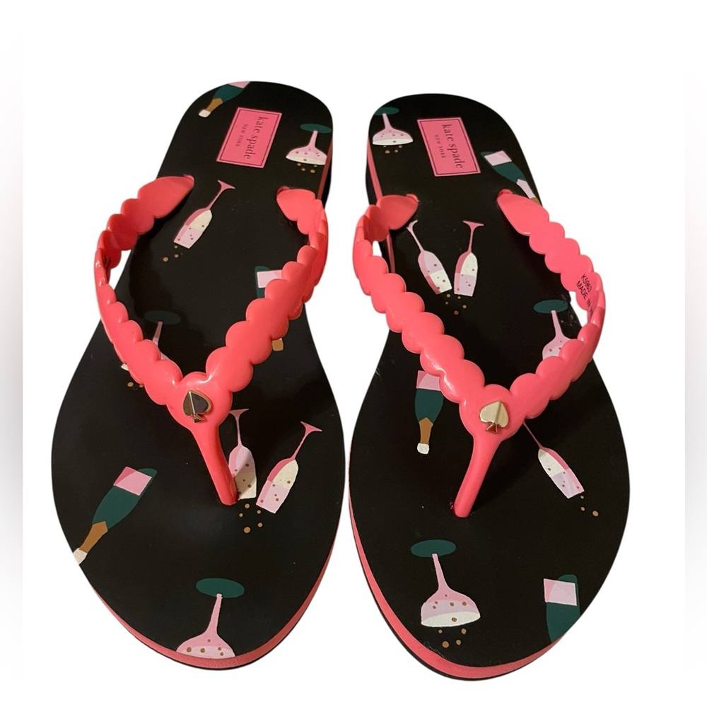 Kate Spade New York Megan Champagne Flip Flop Sandals Black Pink Size 10 NWOT - Picture 11 of 16
